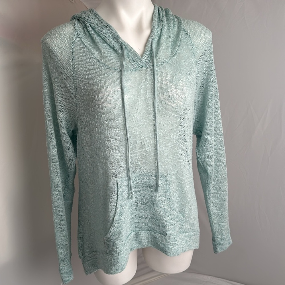 Mossimo aqua semi sheer knit hooded cover up or active top